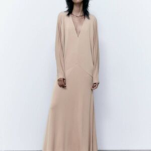Zara Long Sleeve Beige Dress